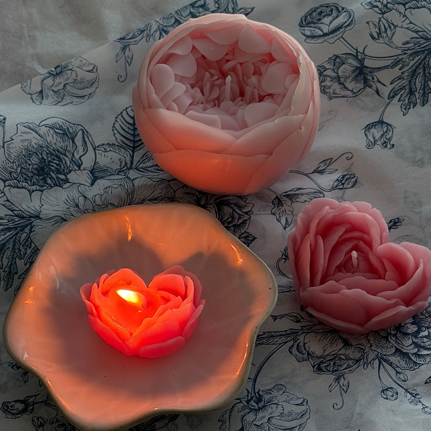Valentines Gift Peony Bud Flower Candle Bundle